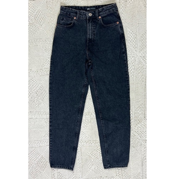 ZARA Jeans Womens Black High Rise Mom Fit Relaxed Fit Trendy Taper Denim Size 4 - Picture 5 of 7